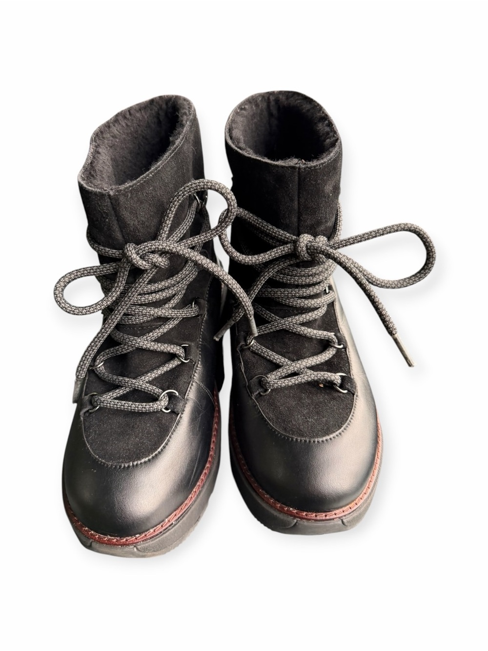 FitFlop Black Fleece Lined Lace-Up Boots, Size 8 - Picture 3 of 5